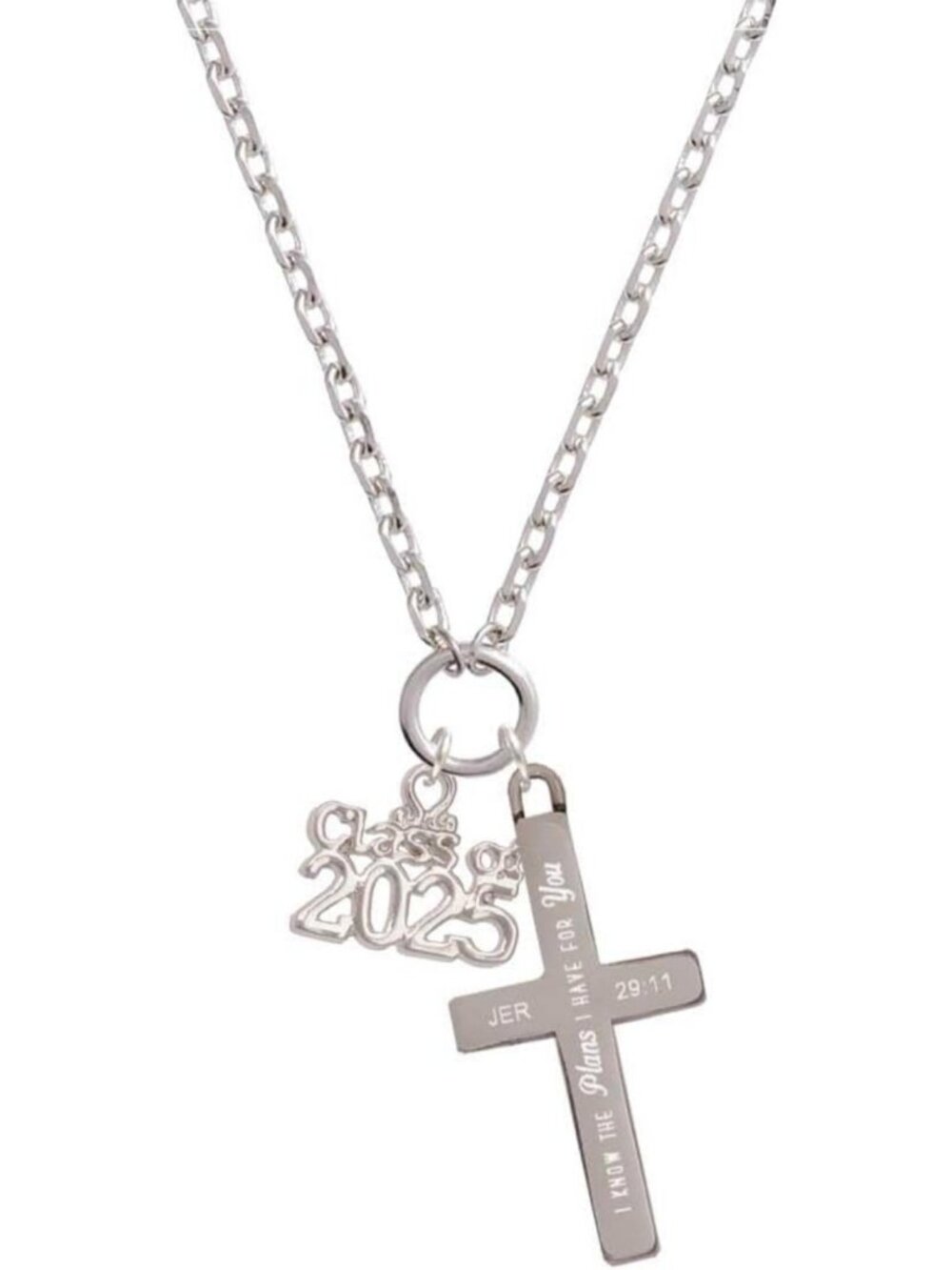 Engraved Cross Necklace for Women - Silvertone Zoey Design, 28" Class of Plans